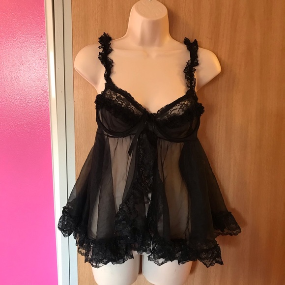Sexy frilly chiffon black lingerie top - Picture 1 of 3